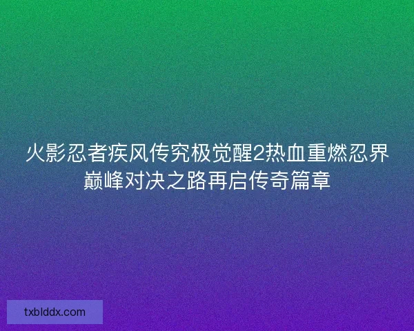 火影忍者疾风传究极觉醒2热血重燃忍界巅峰对决之路再启传奇篇章